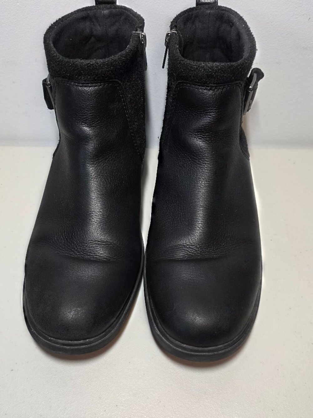 UGG Black Leather Ankle Boots • Side Zip • Buckle • Size 10 - Picture 2 of 9